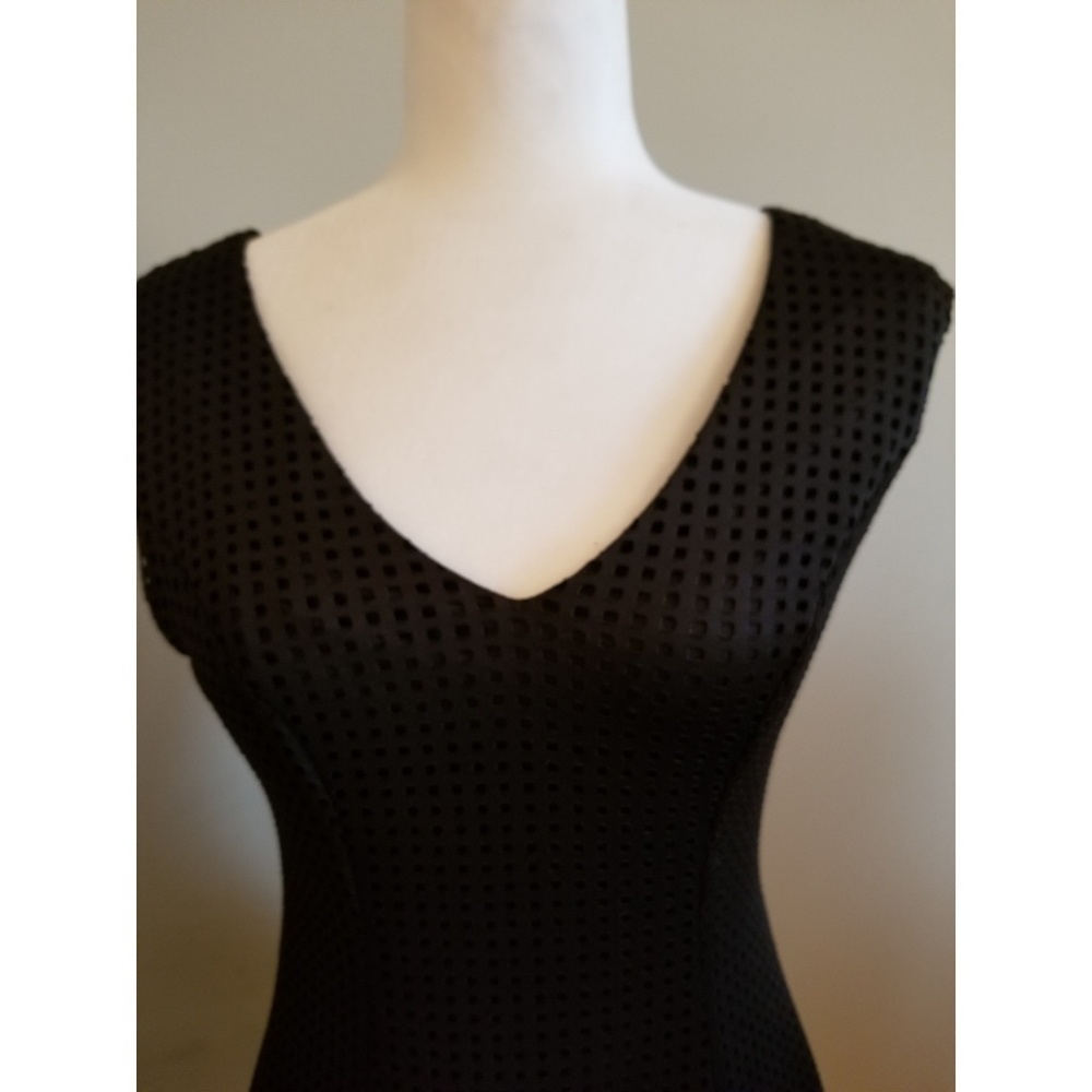 SAKS FIFTH AVENUE Black Perforated Skater Dress - Picture 3 of 6